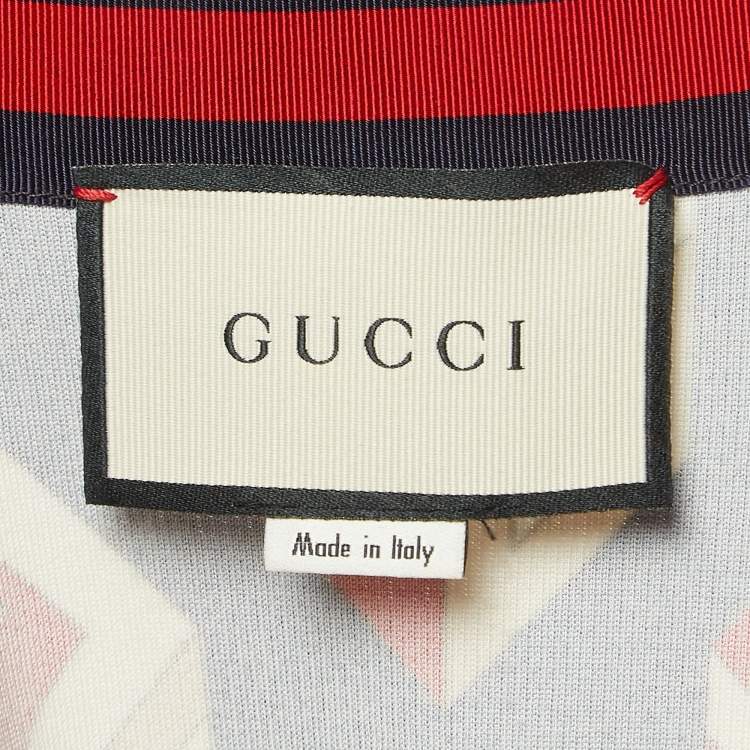 Pre Owned Gucci Blue GG Wallpaper Print Jersey Crystal Closure Midi Dress XXL
