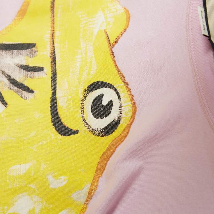 Pre Owned Gucci Pink Frog Print Cotton Knit T-Shirt S