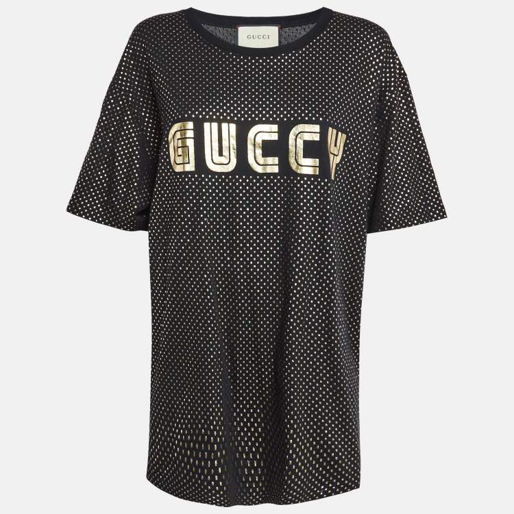 Pre Owned Gucci Black Star Print 'Guccy' Crew Neck T Shirt XXL
