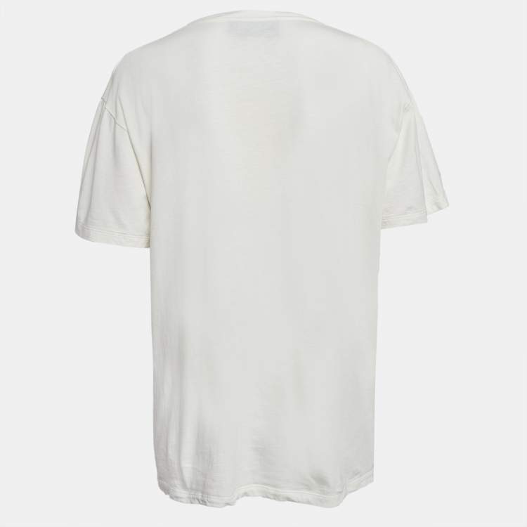 مملوكة مسبقًا Gucci White Embroidered Cotton Knit T-Shirt M