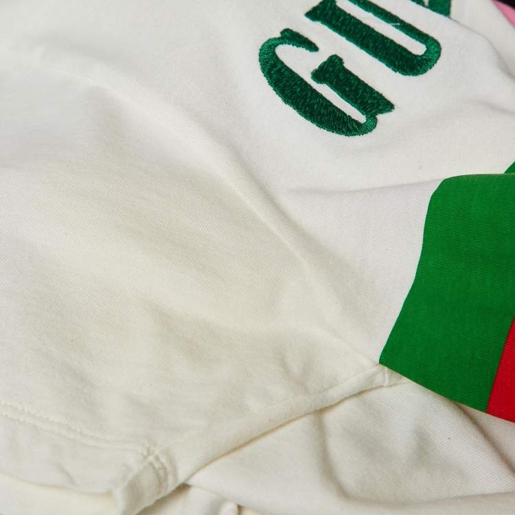 مملوكة مسبقًا Gucci White Embroidered Cotton Knit T-Shirt M