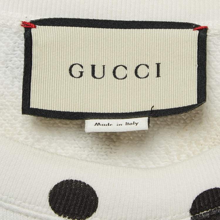 مملوكة مسبقًا Gucci White Polka Dot and Logo Print Cotton Crew Neck Sweatshirt L