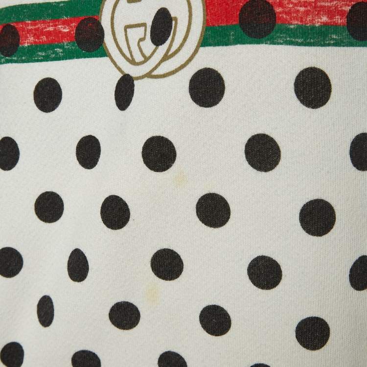 مملوكة مسبقًا Gucci White Polka Dot and Logo Print Cotton Crew Neck Sweatshirt L