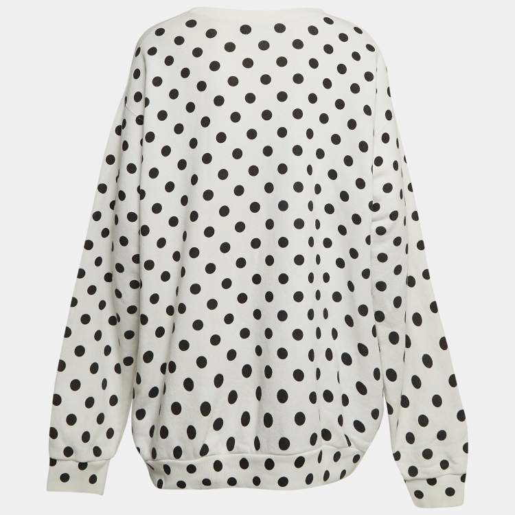 مملوكة مسبقًا Gucci White Polka Dot and Logo Print Cotton Crew Neck Sweatshirt L