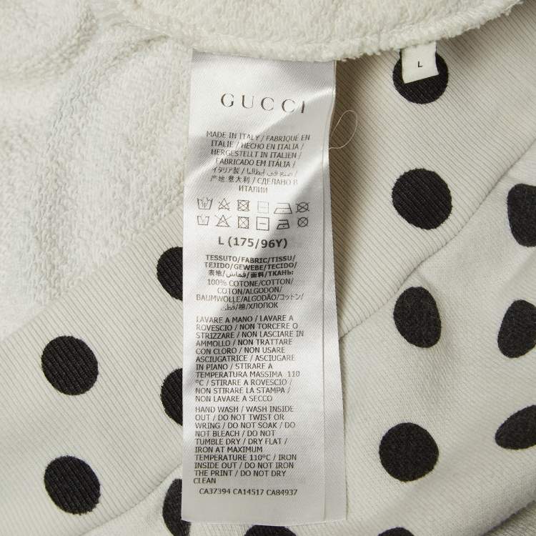 مملوكة مسبقًا Gucci White Polka Dot and Logo Print Cotton Crew Neck Sweatshirt L