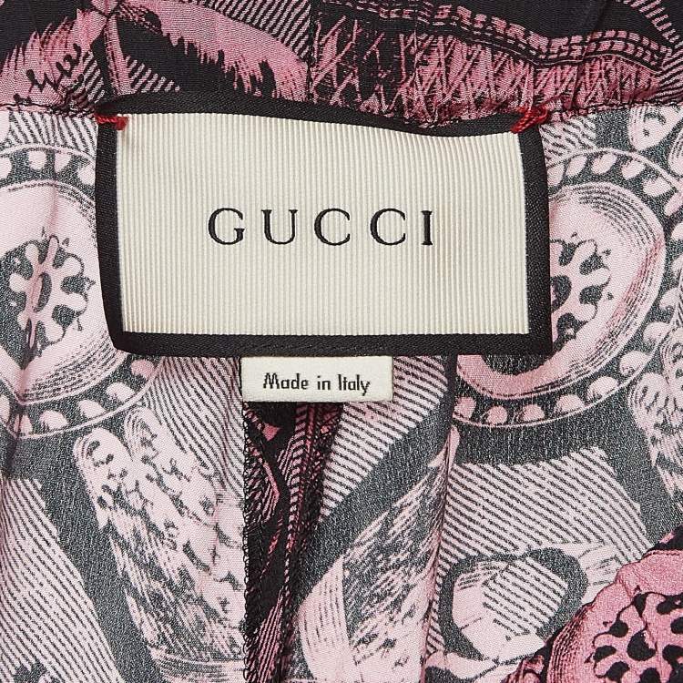 Pre Owned Gucci Pink Printed Silk Flared Trousers L