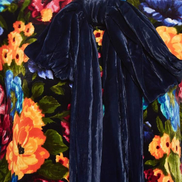 Pre Owned Gucci Multicolor Floral Print Studded Velvet Bow Detail Mini Dress S