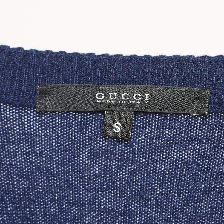 مملوكة مسبقًا Gucci Navy Blue Cashmere Knit V-Neck Sweater S