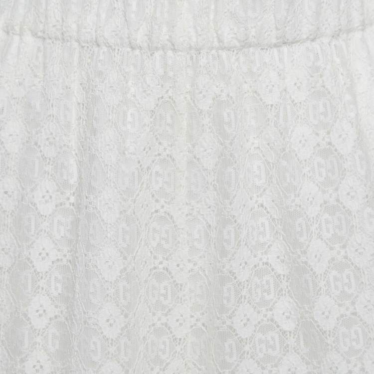 Pre Owned Gucci GG Floral Lace Wide Leg Trousers S