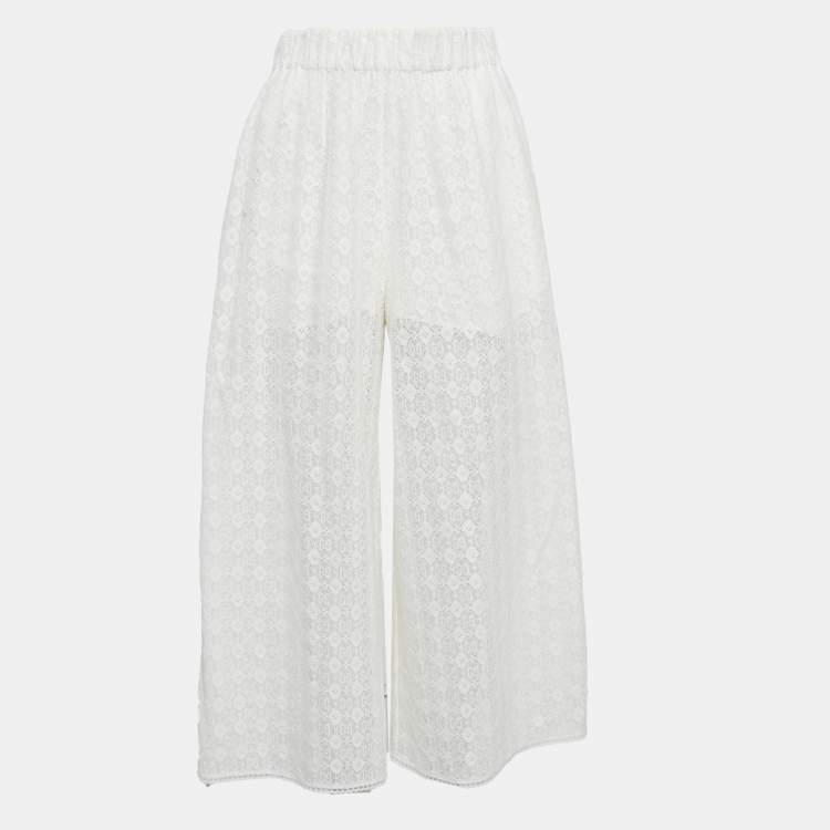Pre Owned Gucci GG Floral Lace Wide Leg Trousers S