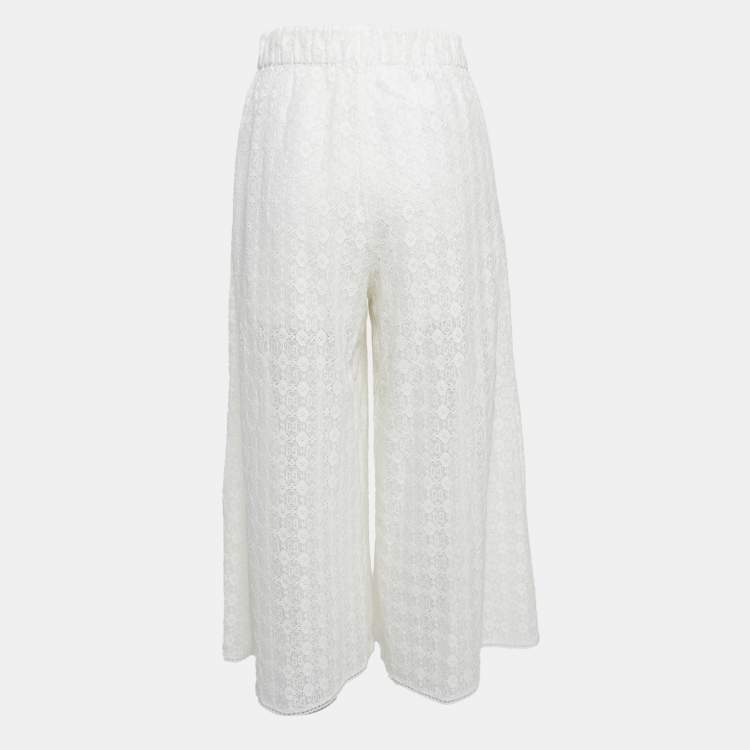 Pre Owned Gucci GG Floral Lace Wide Leg Trousers S