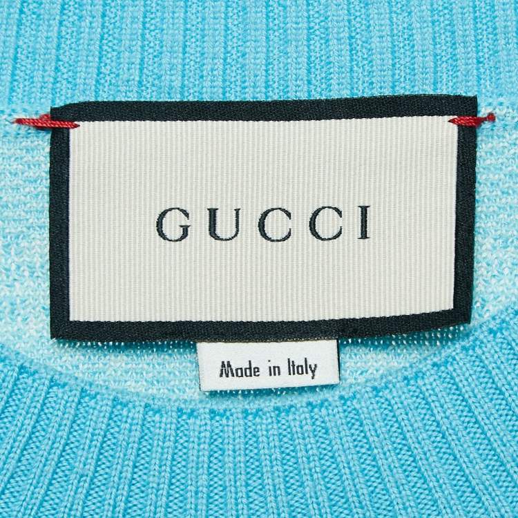 Pre Owned Gucci Blue Zima Jacquard Wool Blend Sweater S