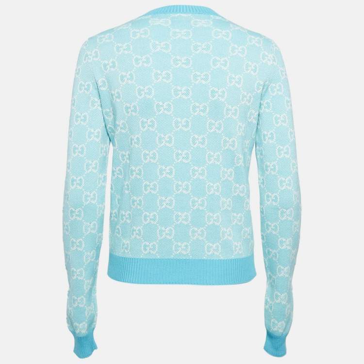 Pre Owned Gucci Blue Zima Jacquard Wool Blend Sweater S