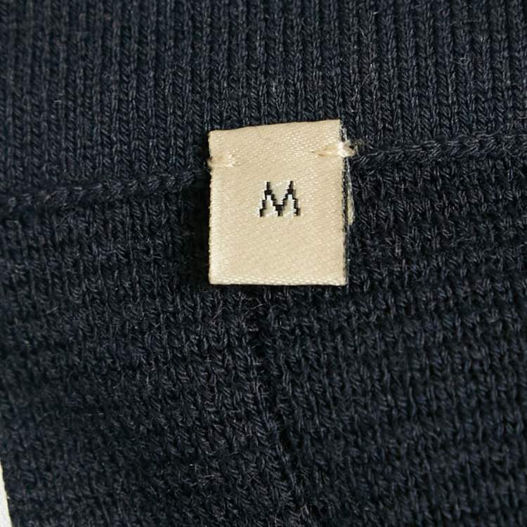 Pre Owned Gucci Navy Blue Textured Stretch Knit Wide Leg Trousers M