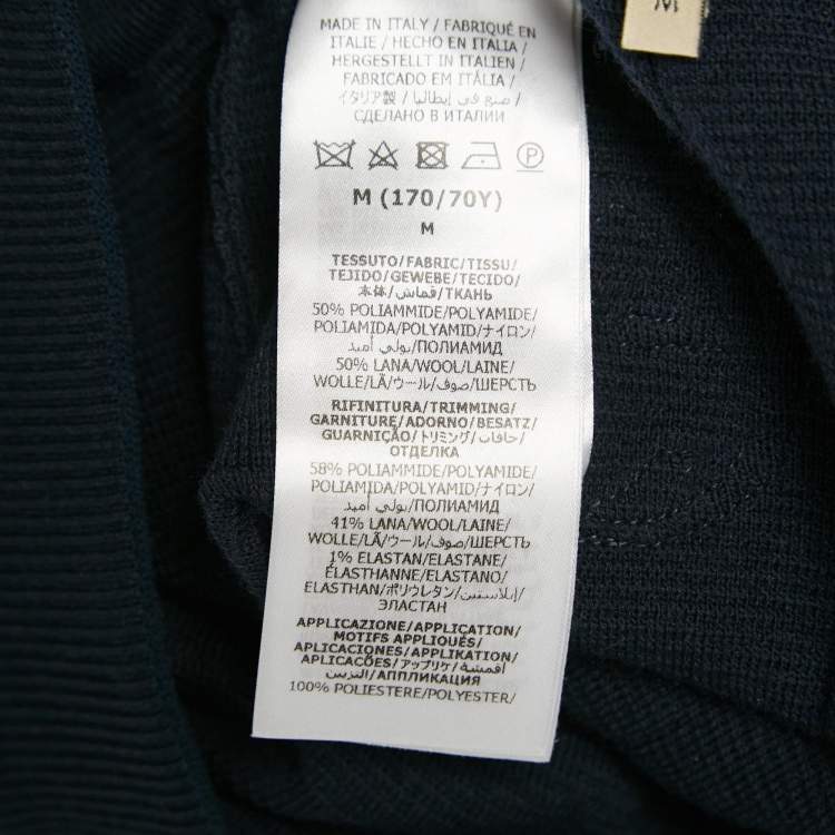 Pre Owned Gucci Navy Blue Textured Stretch Knit Wide Leg Trousers M