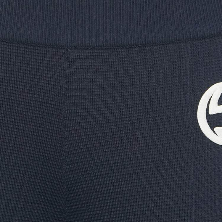 Pre Owned Gucci Navy Blue Textured Stretch Knit Wide Leg Trousers M