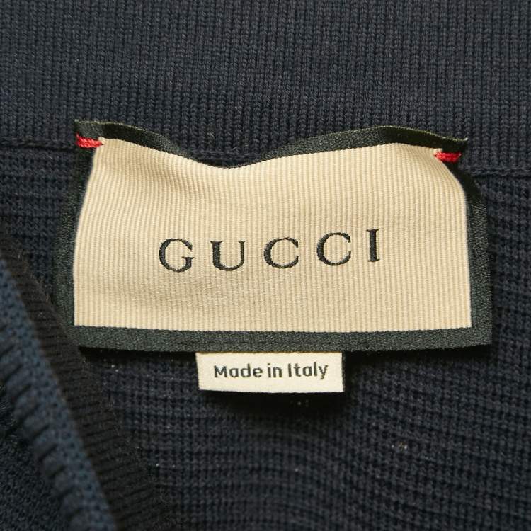 Pre Owned Gucci Navy Blue Textured Stretch Knit Wide Leg Trousers M