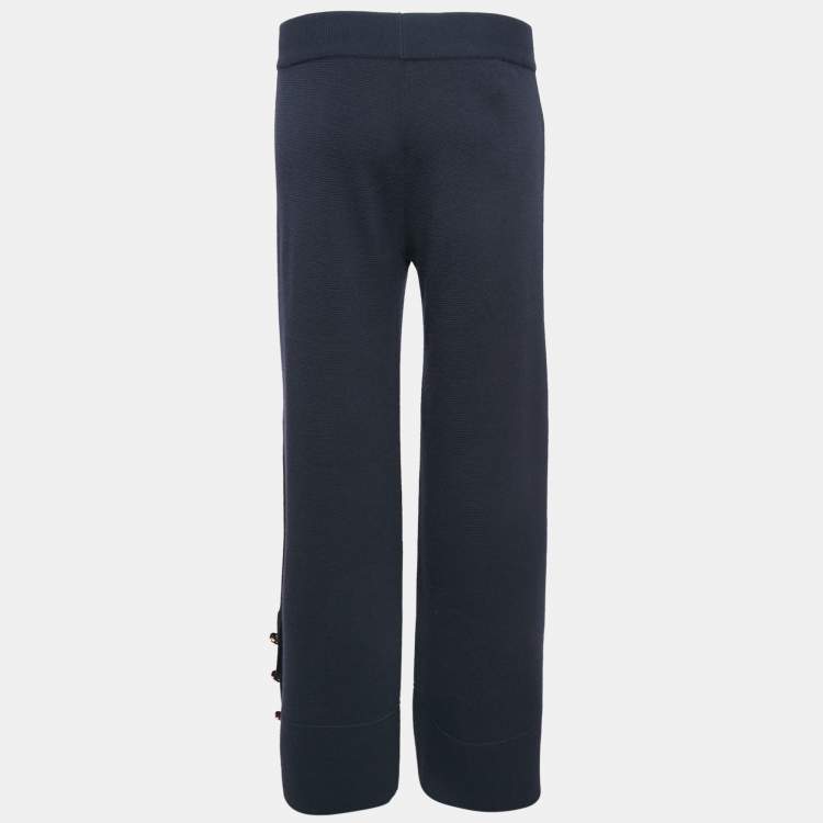 Pre Owned Gucci Navy Blue Textured Stretch Knit Wide Leg Trousers M