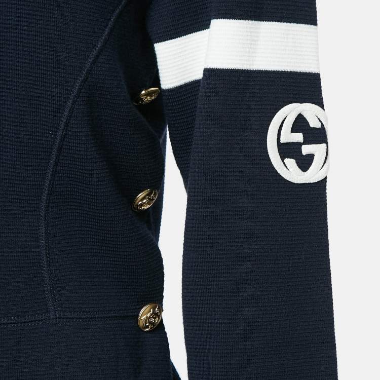 مملوكة مسبقًا Gucci Navy Blue GG Interlock Waffle Knit Sweatshirt M