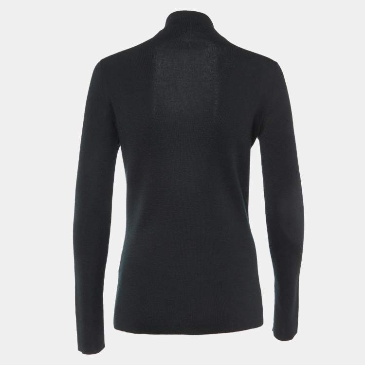 Pre Owned Gucci Black Knit Cashmere Leather Patch High Neck Sweater L