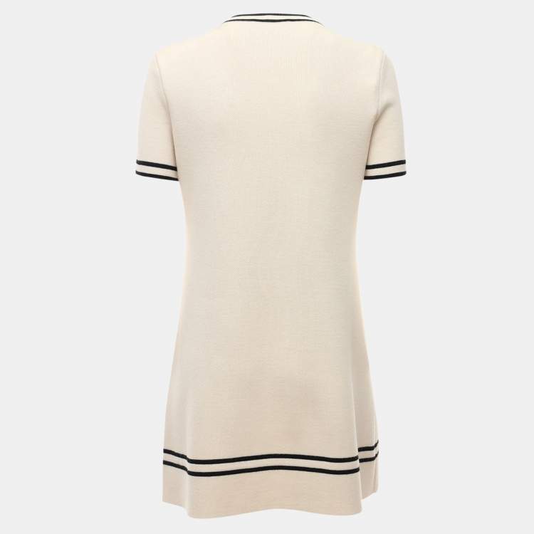 Pre Owned Gucci Cream Contrast Trim Wool Knit Horsebit Chain Detail Dress XL