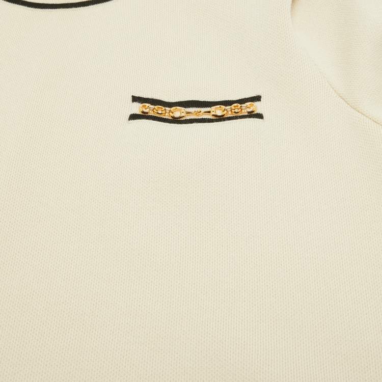 Pre Owned Gucci Cream Contrast Trim Wool Knit Horsebit Chain Detail Dress XL