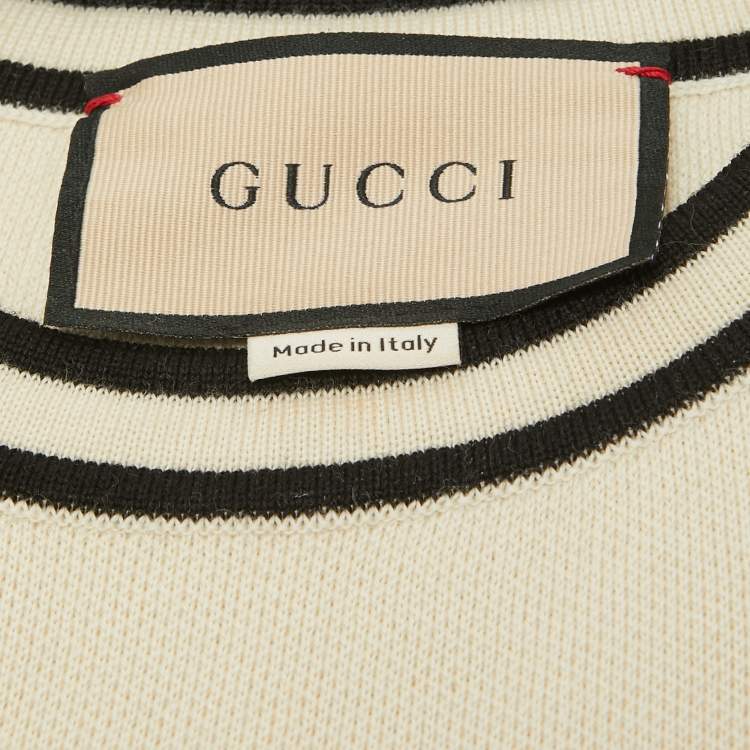 Pre Owned Gucci Cream Contrast Trim Wool Knit Horsebit Chain Detail Dress XL