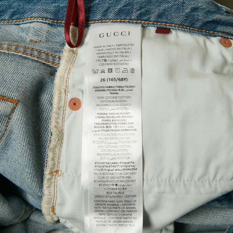 Pre Owned Gucci Blue Distressed Denim Low Rise Jeans L Waist 31"