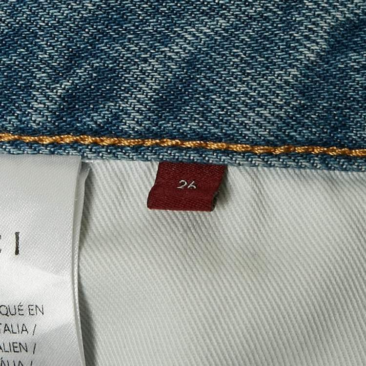 Pre Owned Gucci Blue Distressed Denim Low Rise Jeans L Waist 31"