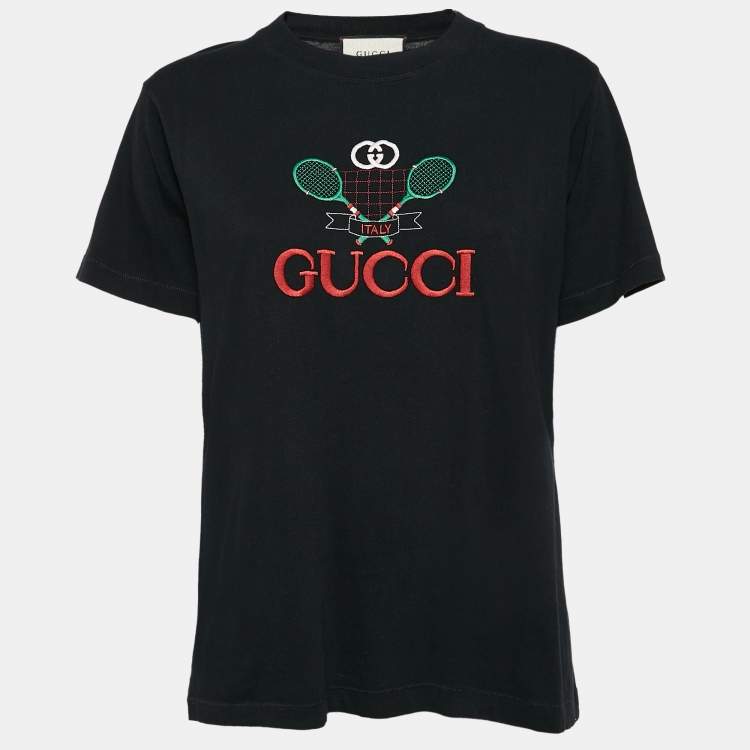 مملوكة مسبقًا Gucci Black Embroidered Knit Round Neck T-Shirt S