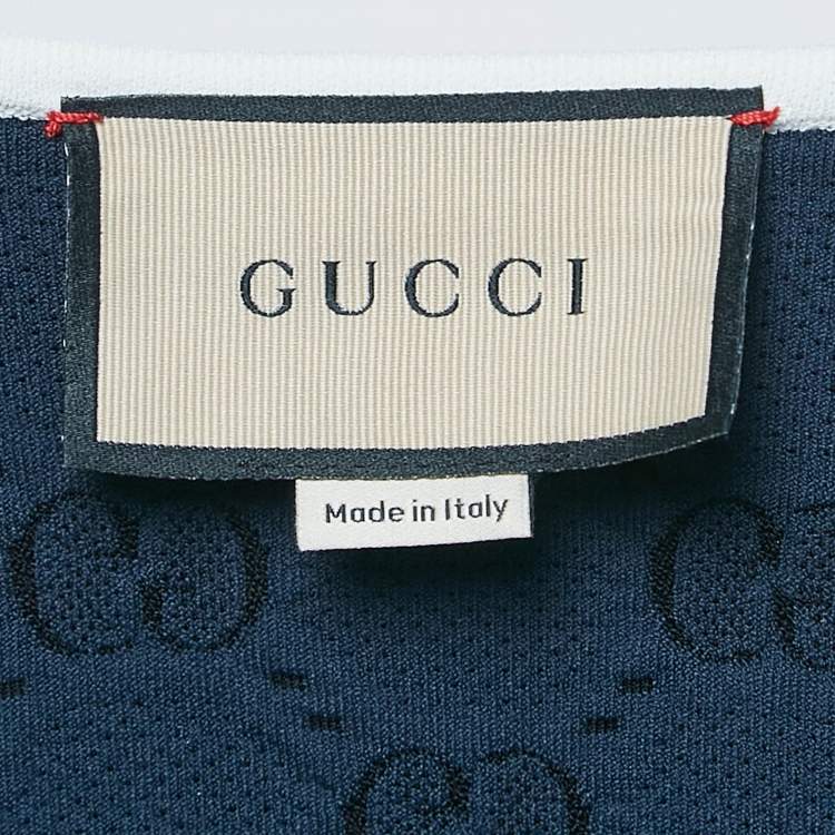 Pre Owned Gucci Navy Blue Zima Jacquard Knit Zip-Up Cardigan M