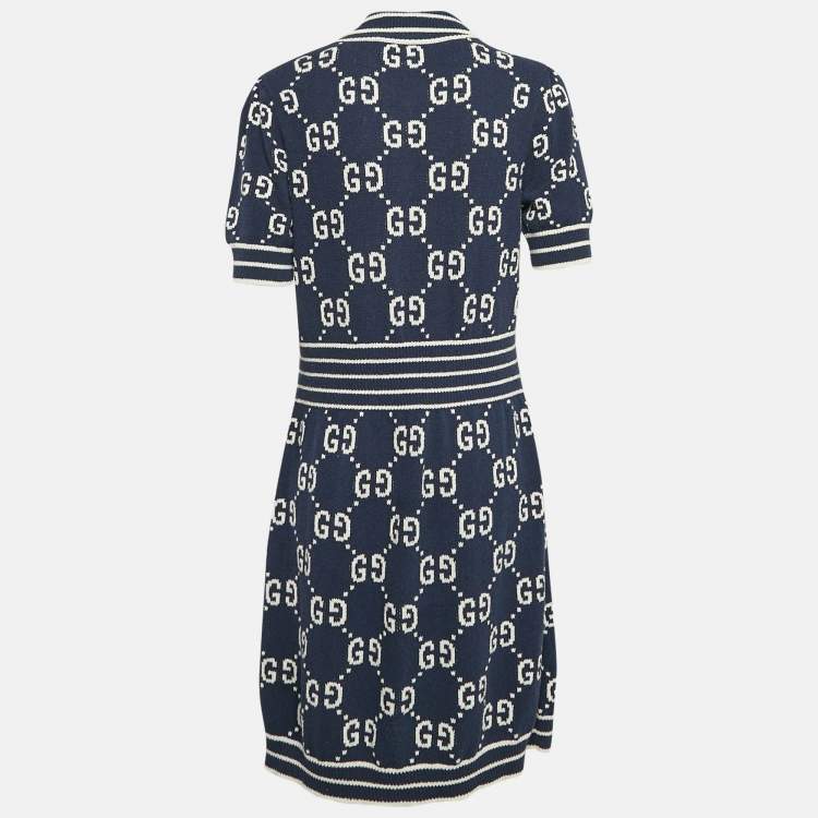 Pre Owned Gucci Blue Zima Jacquard Cotton Blend Knit Mini Dress L