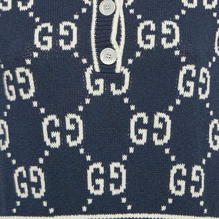 Pre Owned Gucci Blue Zima Jacquard Cotton Blend Knit Mini Dress L