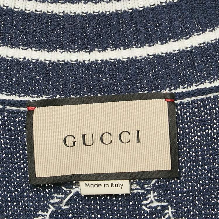 Pre Owned Gucci Blue Zima Jacquard Cotton Blend Knit Mini Dress L