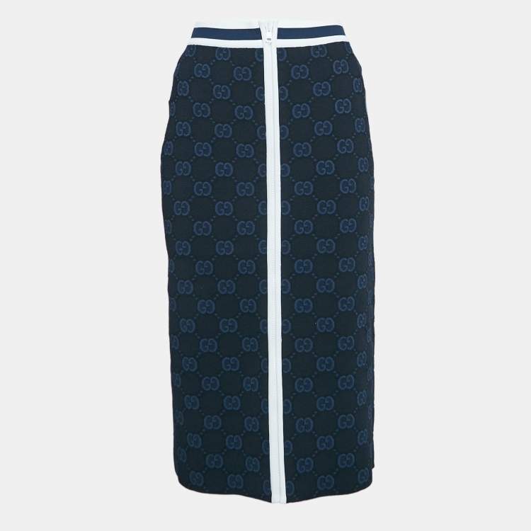 Pre Owned Gucci Navy Blue Zima Jacquard Knit Zip-Up Midi Skirt S