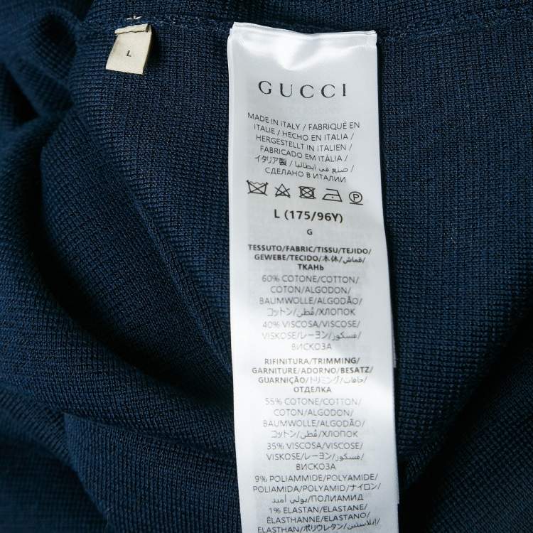 Pre Owned Gucci Navy Blue Knit Embroidered Mini Dress L