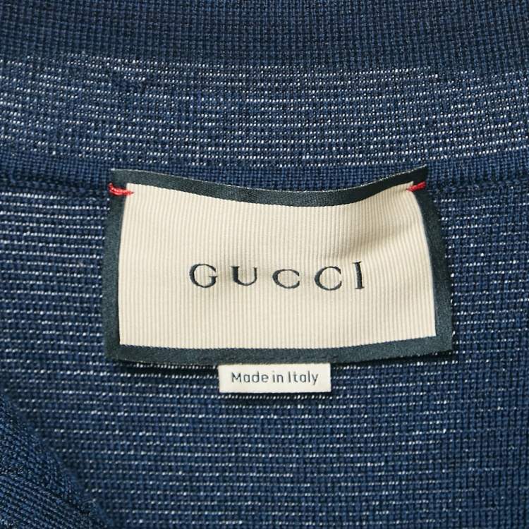 Pre Owned Gucci Navy Blue Knit Embroidered Mini Dress L