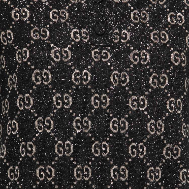 Pre Owned Gucci Black GG Supreme Jacquard Lurex Knit Mini Polo Dress XL