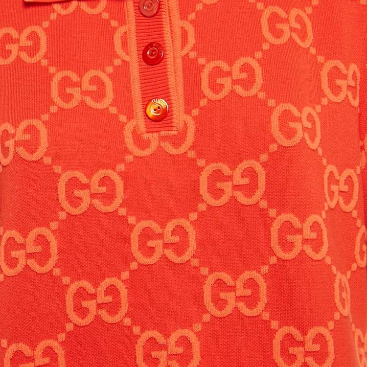 Pre Owned Gucci Red GG Jacquard Cotton Knit Midi Polo Dress XL