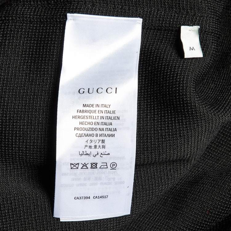 Pre Owned Gucci Black Striped Silk & Cotton Knit Cardigan M