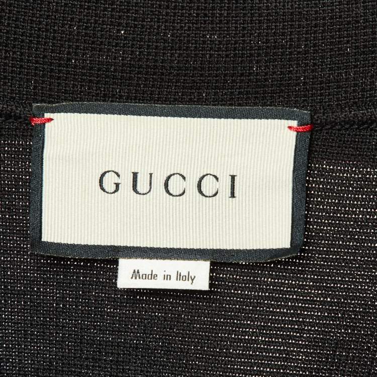 Pre Owned Gucci Black Striped Silk & Cotton Knit Cardigan M