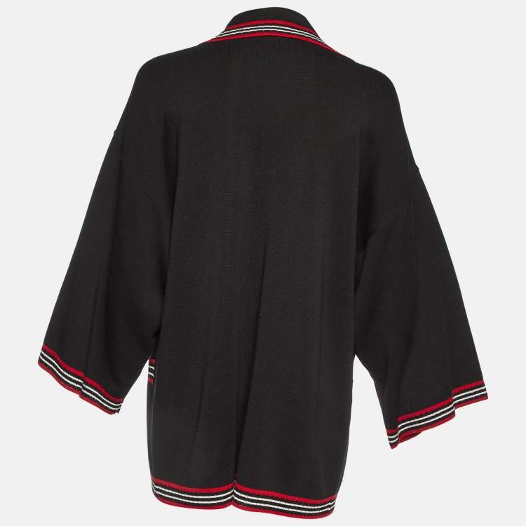 Pre Owned Gucci Black Striped Silk & Cotton Knit Cardigan M