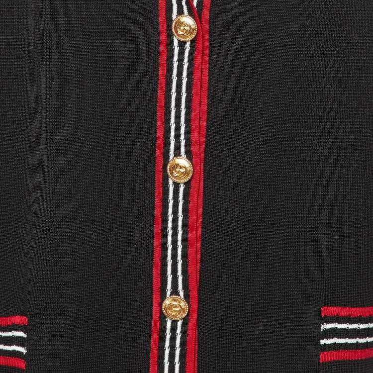 Pre Owned Gucci Black Striped Silk & Cotton Knit Cardigan M