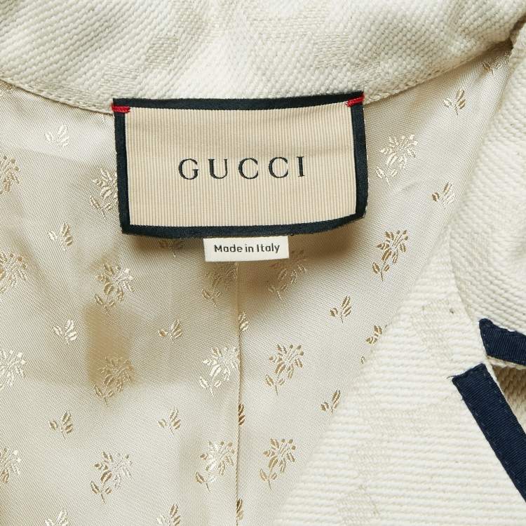 Pre Owned Gucci Light Beige Supreme Jacquard Canvas Crop Jacket M