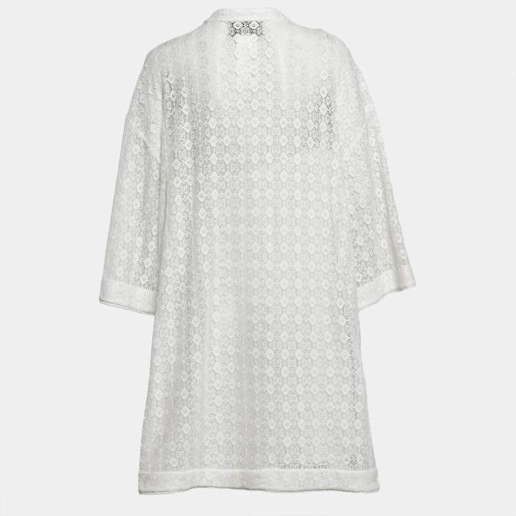 Pre Owned Gucci White GG Floral Lace Mini Tunic Dress XL