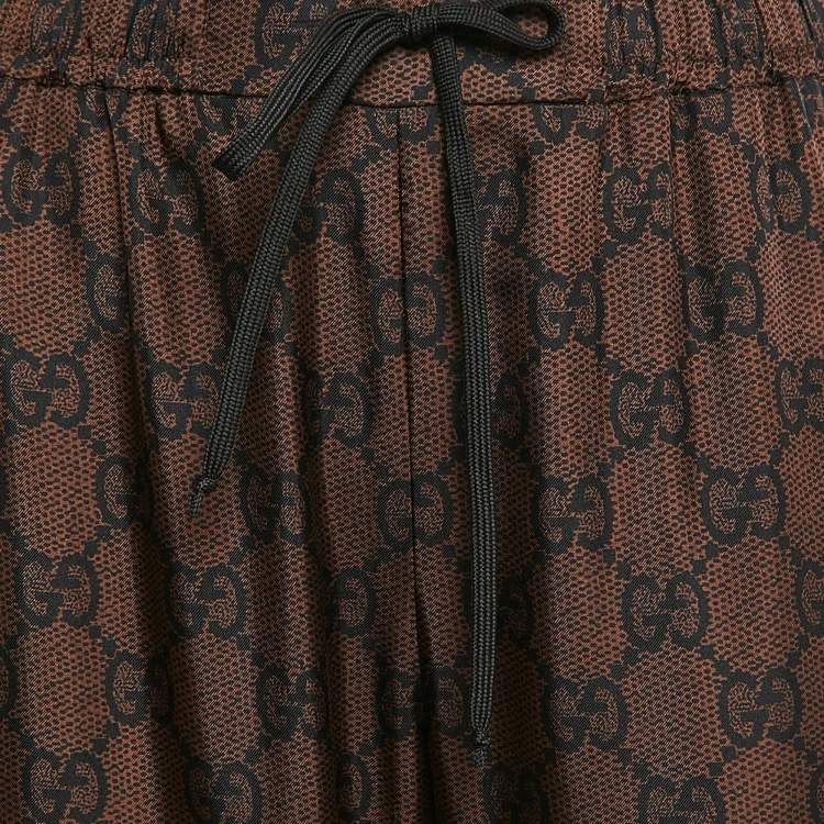 Pre Owned Gucci Brown Zima Print Silk Contrast Lurex Tape Trim Joggers M