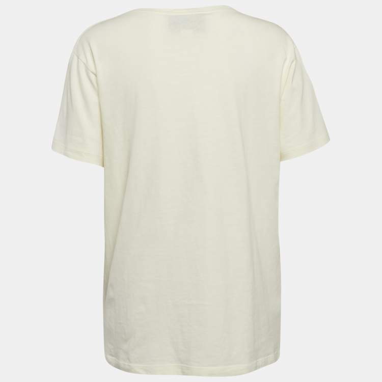 Pre Owned Gucci Cream Logo Sequin Embellished Round Neck Oversize T-Shirt S