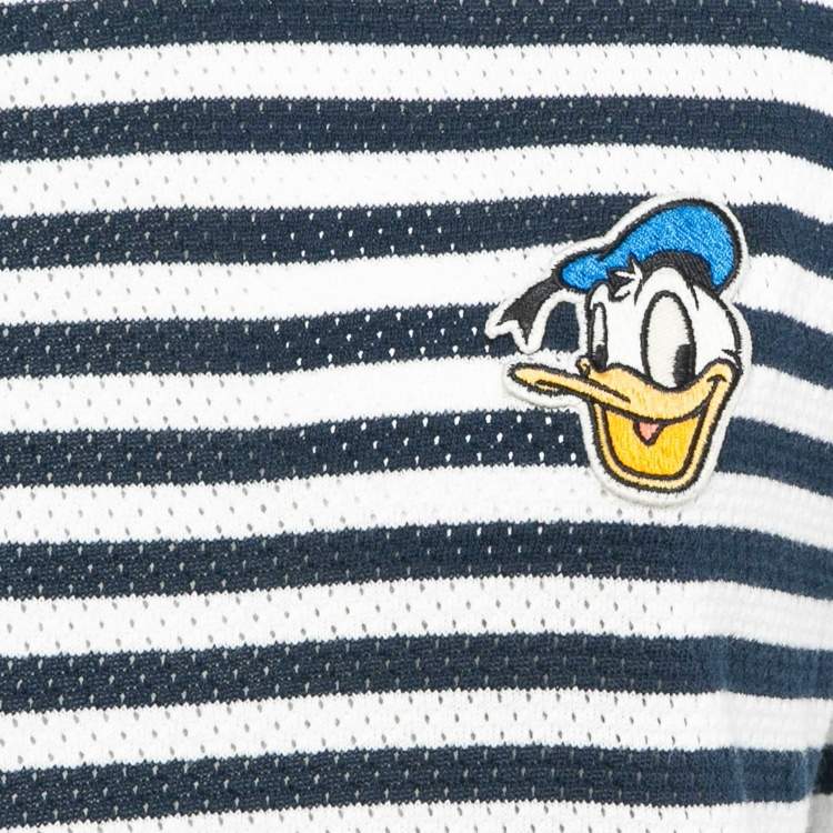 Pre Owned Gucci X Disney Navy Blue Striped and Pinhole Cotton T-Shirt L