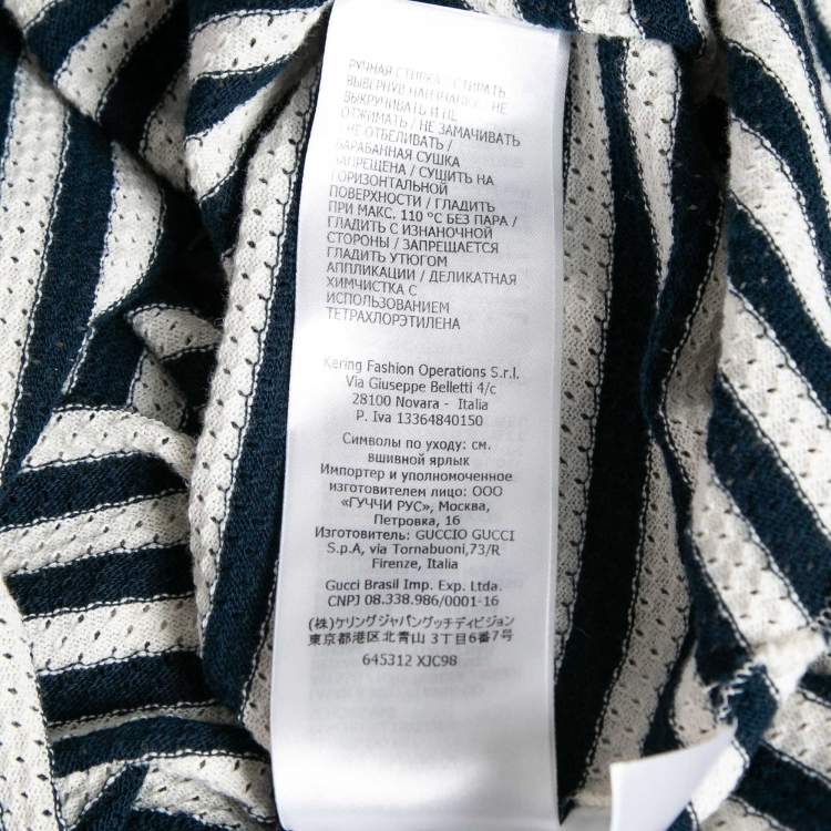 Pre Owned Gucci X Disney Navy Blue Striped and Pinhole Cotton T-Shirt L