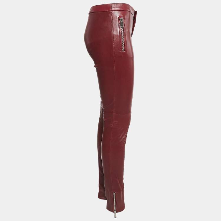 Pre Owned Gucci Burgundy Leather Skinny Pants S
